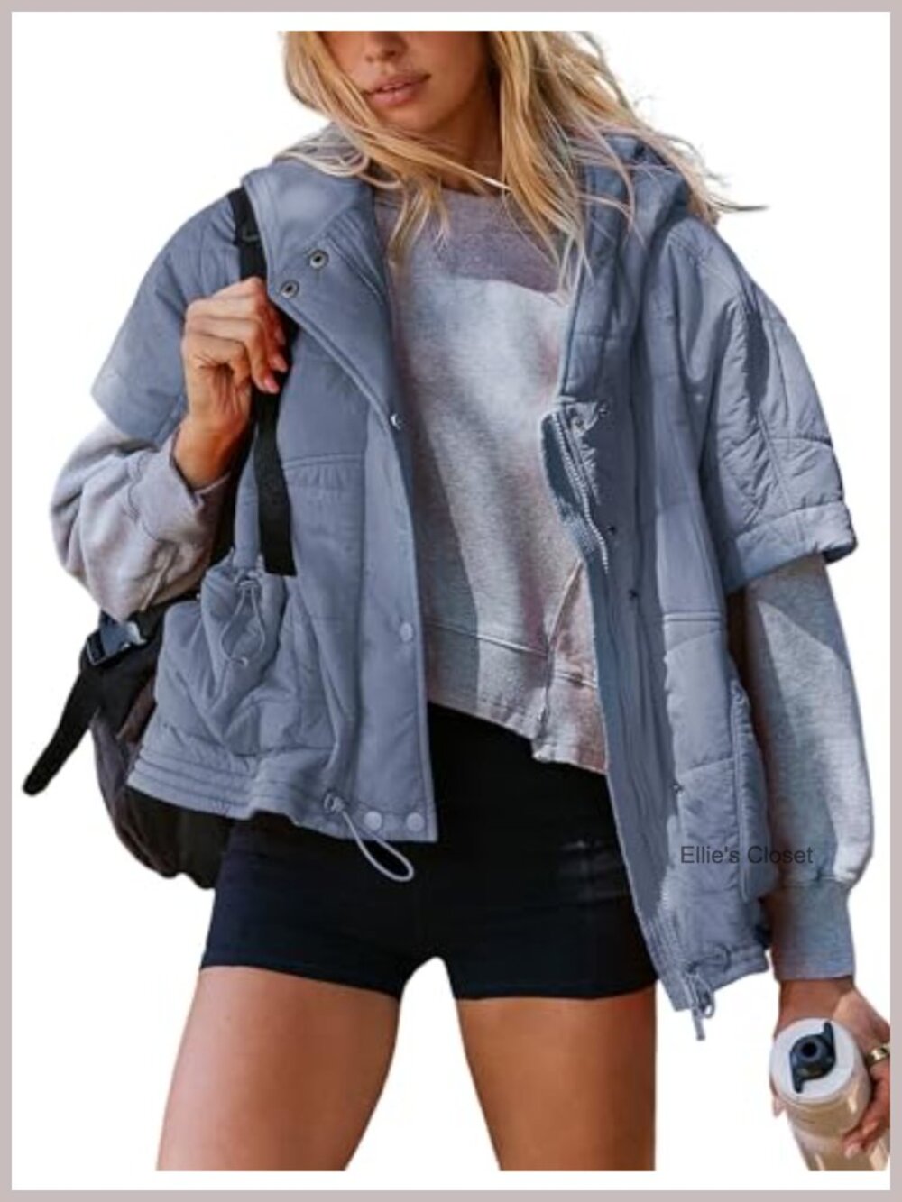 Women's Oversized Quilted Puffer Vest Hooded Zip Jacket Nylon